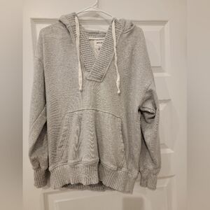 Aerie Light Gray V-Neck Hooded Sweater Size XS